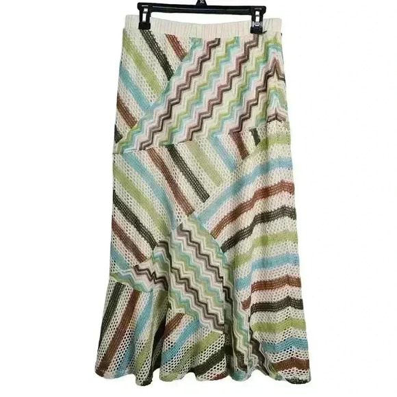 Lapis Skirt Womens L Green Brown Chevron Crochet Boho‎ - Picture 1 of 3
